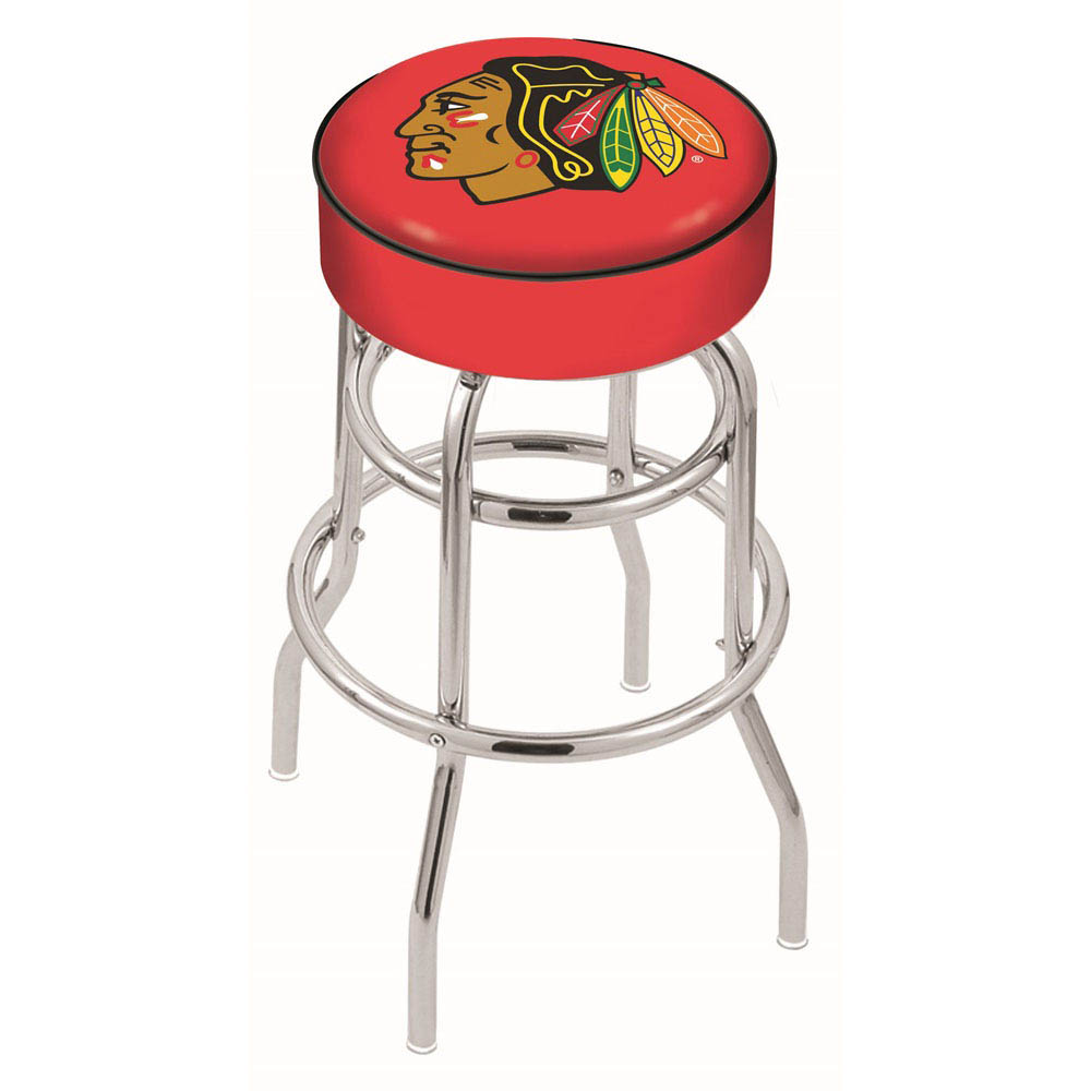 inch Red Chicago Blackhawks Chrome 2-Ring Base Swivel Bar Stool