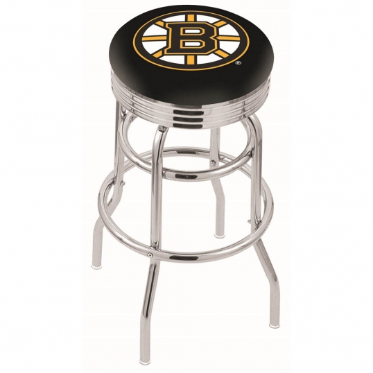 L7C3 - 25 inch Chrome 2-Ring Boston Bruins Swivel Bar Stool