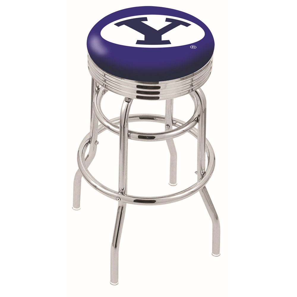 L7C3 - inch Chrome 2-Ring Brigham Young Swivel Bar Stool