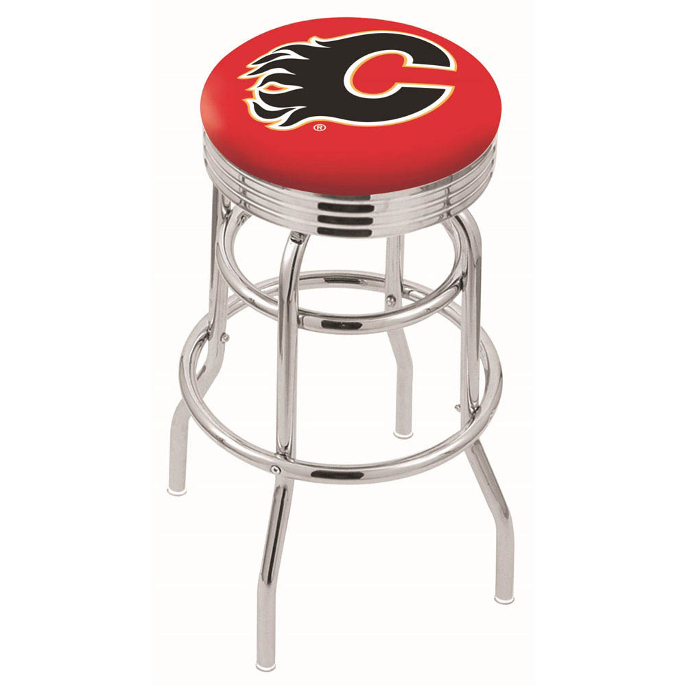 L7C3 - inch Chrome 2-Ring Calgary Flames Swivel Bar Stool