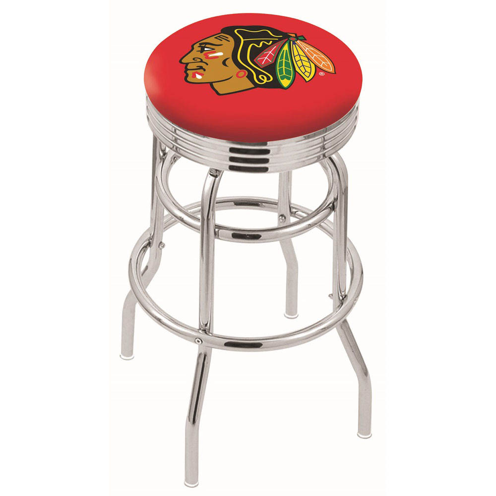 L7C3 - inch Chrome 2-Ring (Red) Chicago Blackhawks Swivel Bar Stool
