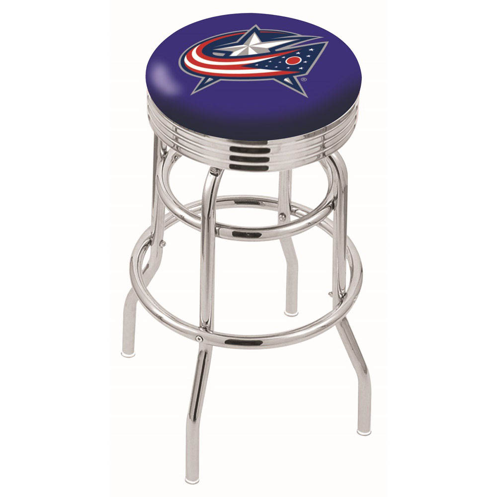 L7C3 - inch Chrome 2-Ring Columbus Blue Jackets Swivel Bar Stool