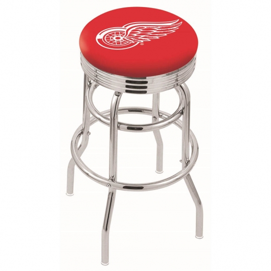 L7C3 - 25 inch Chrome 2-Ring Detroit Red Wings Swivel Bar Stool