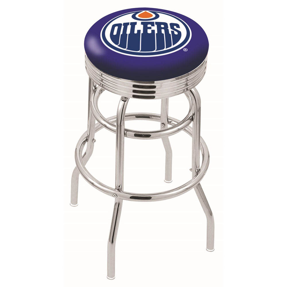 L7C3 - inch Chrome 2-Ring Edmonton Oilers Swivel Bar Stool