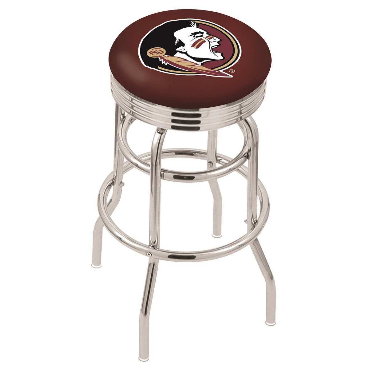 L7C3 - inch Chrome 2-Ring Florida State Head Swivel Bar Stool