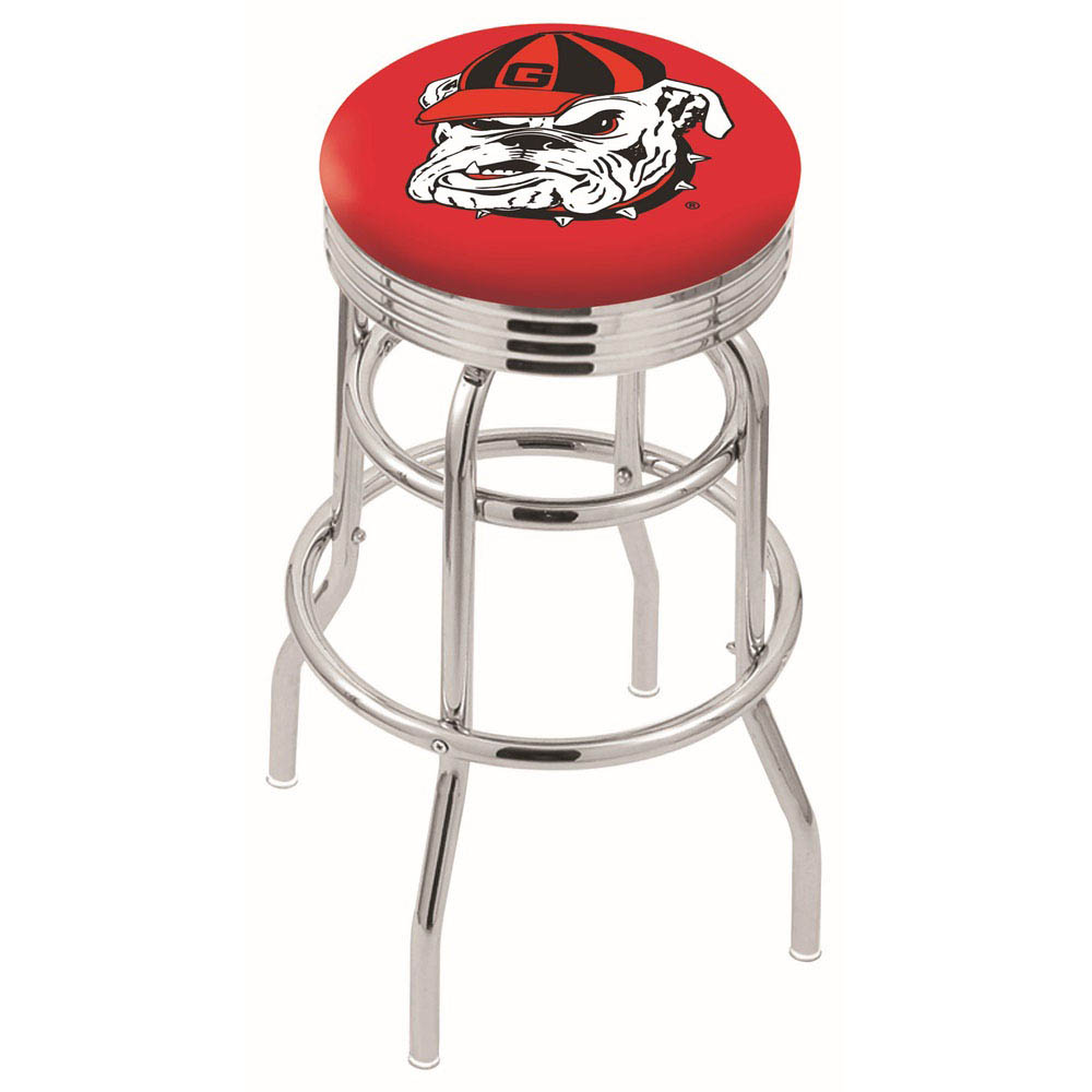 L7C3 - inch Chrome 2-Ring Georgia Bulldog Swivel Bar Stool
