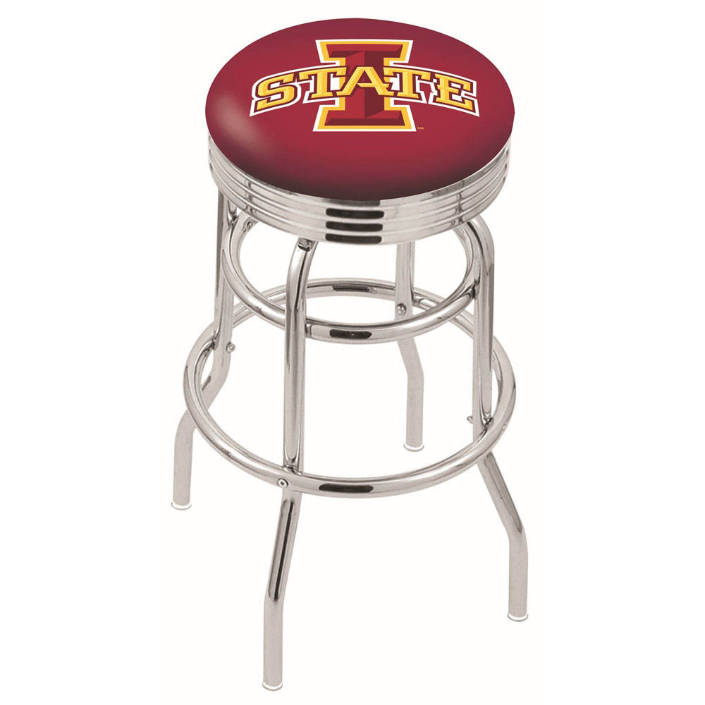 L7C3 - inch Chrome 2-Ring Iowa State Swivel Bar Stool