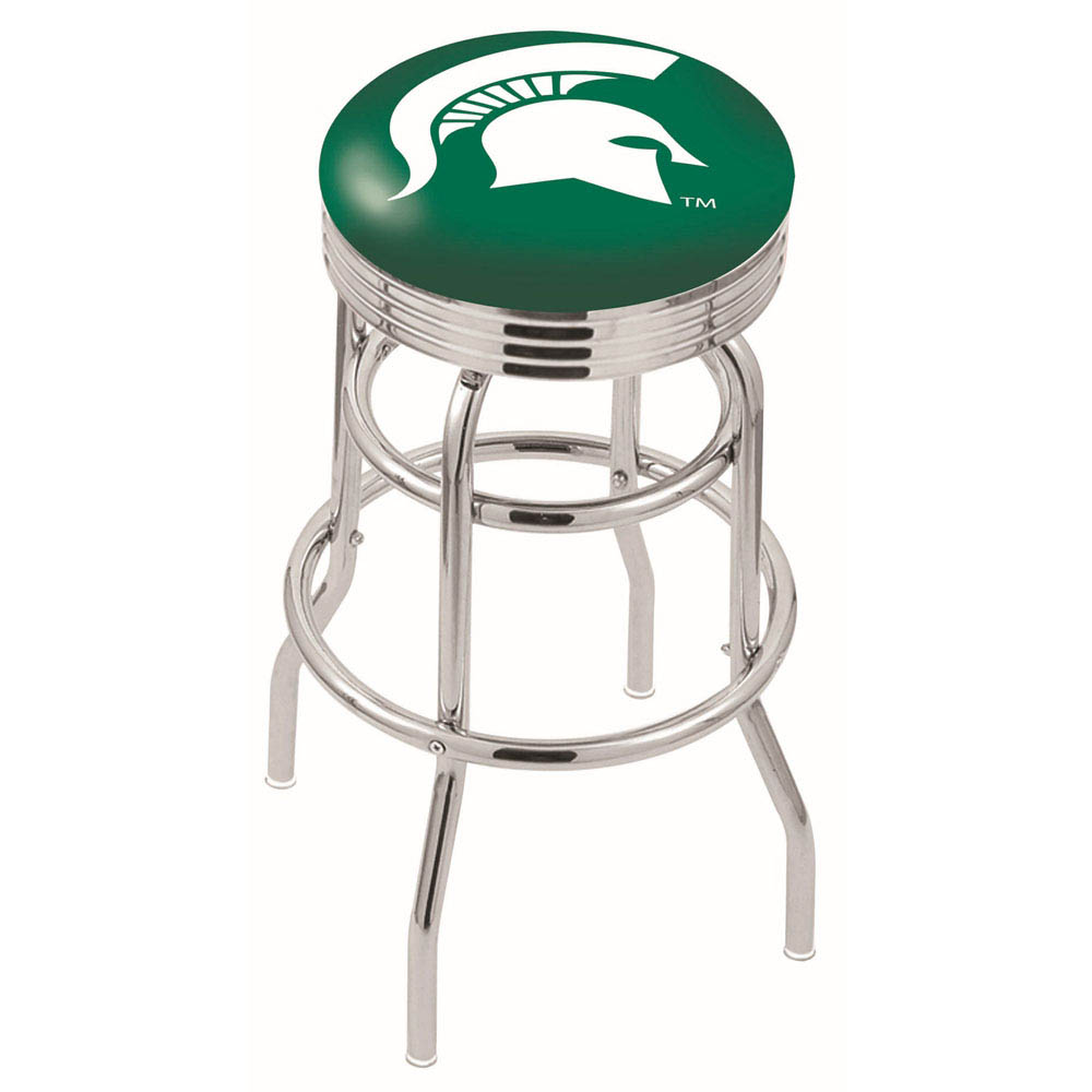 L7C3 - inch Chrome 2-Ring Michigan State Swivel Bar Stool