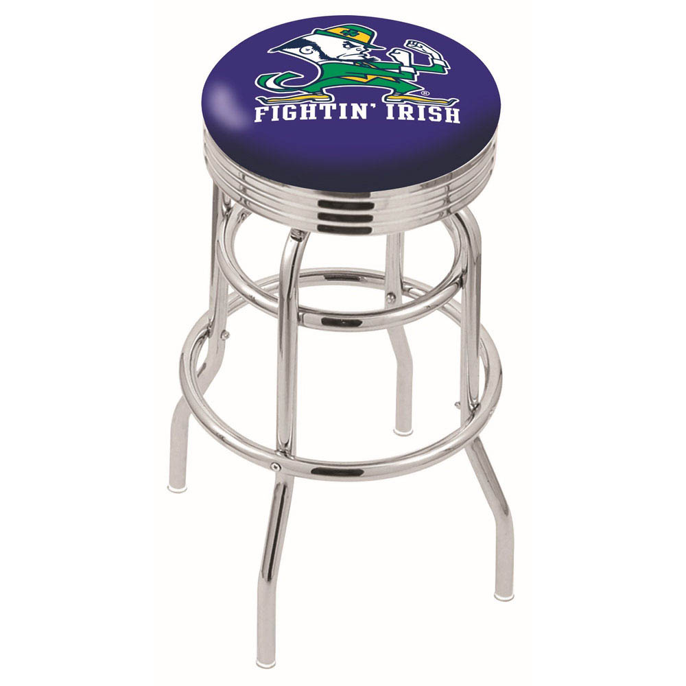 L7C3 - inch Chrome 2-Ring Notre Dame Leprechaun Swivel Bar Stool