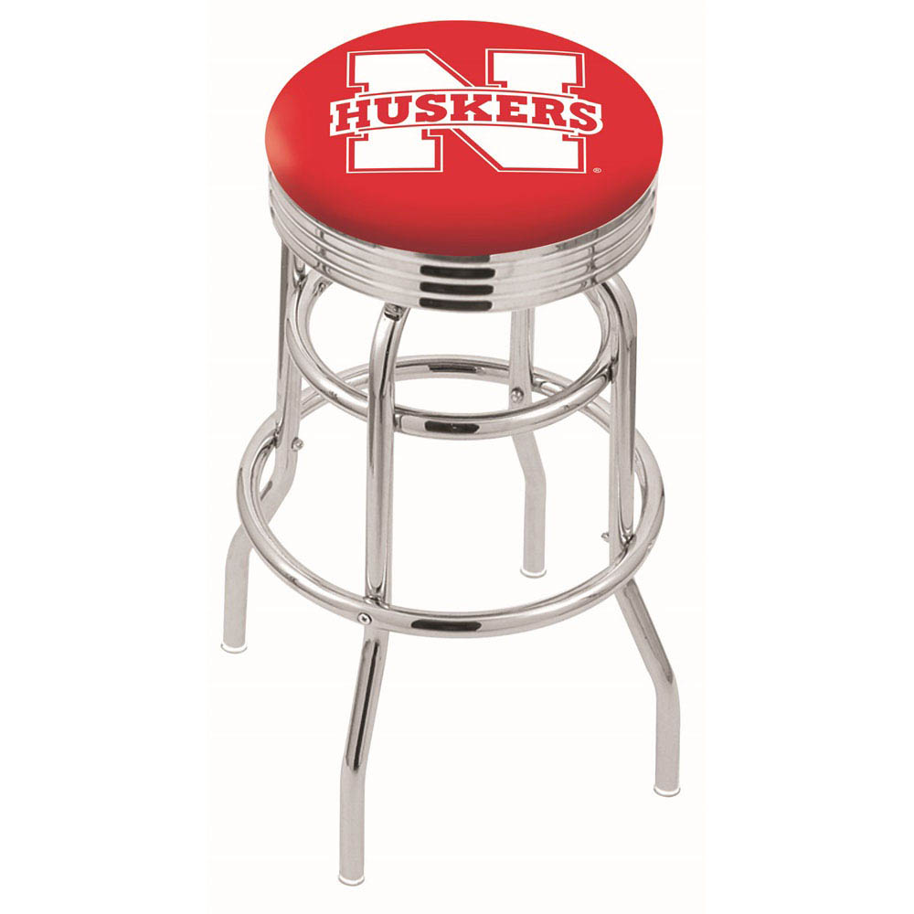 L7C3 - inch Chrome 2-Ring Nebraska Swivel Bar Stool