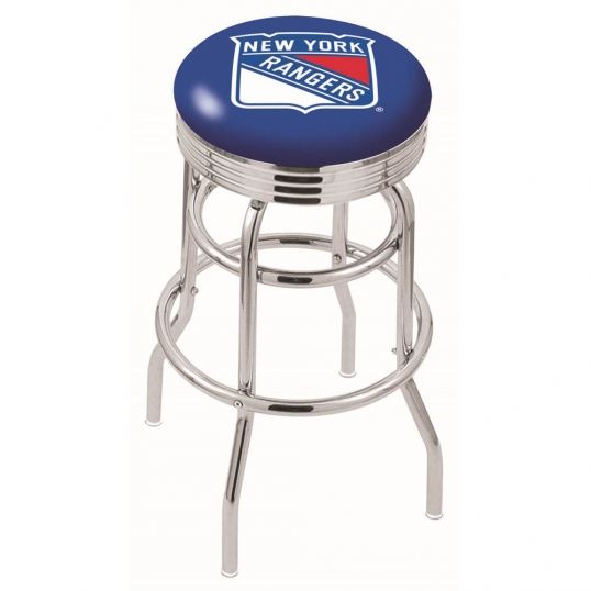 L7C3 - 25 inch Chrome 2-Ring New York Rangers Swivel Bar Stool