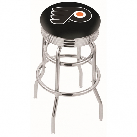 L7C3 - 30 inch Chrome 2-Ring (Black) Philadelphia Flyers Swivel Counter Stool