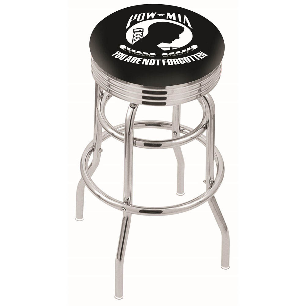 L7C3 - inch Chrome 2-Ring POW/MIA Swivel Bar Stool