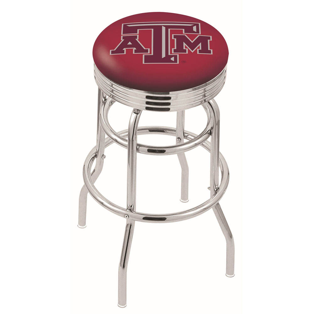 L7C3 - inch Chrome 2-Ring Texas A&M Swivel Bar Stool