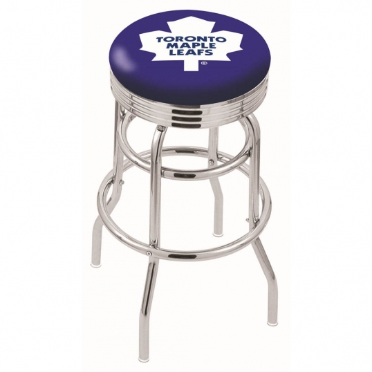 L7C3 - 25 inch Chrome 2-Ring Toronto Maple Leafs Swivel Bar Stool