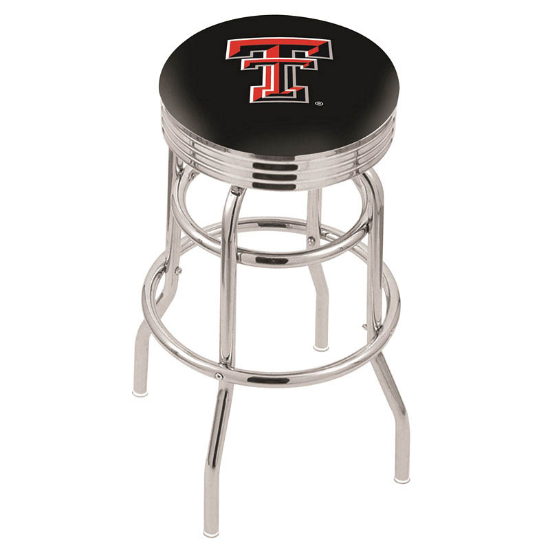 L7C3 - inch Chrome 2-Ring Texas Tech Swivel Bar Stool