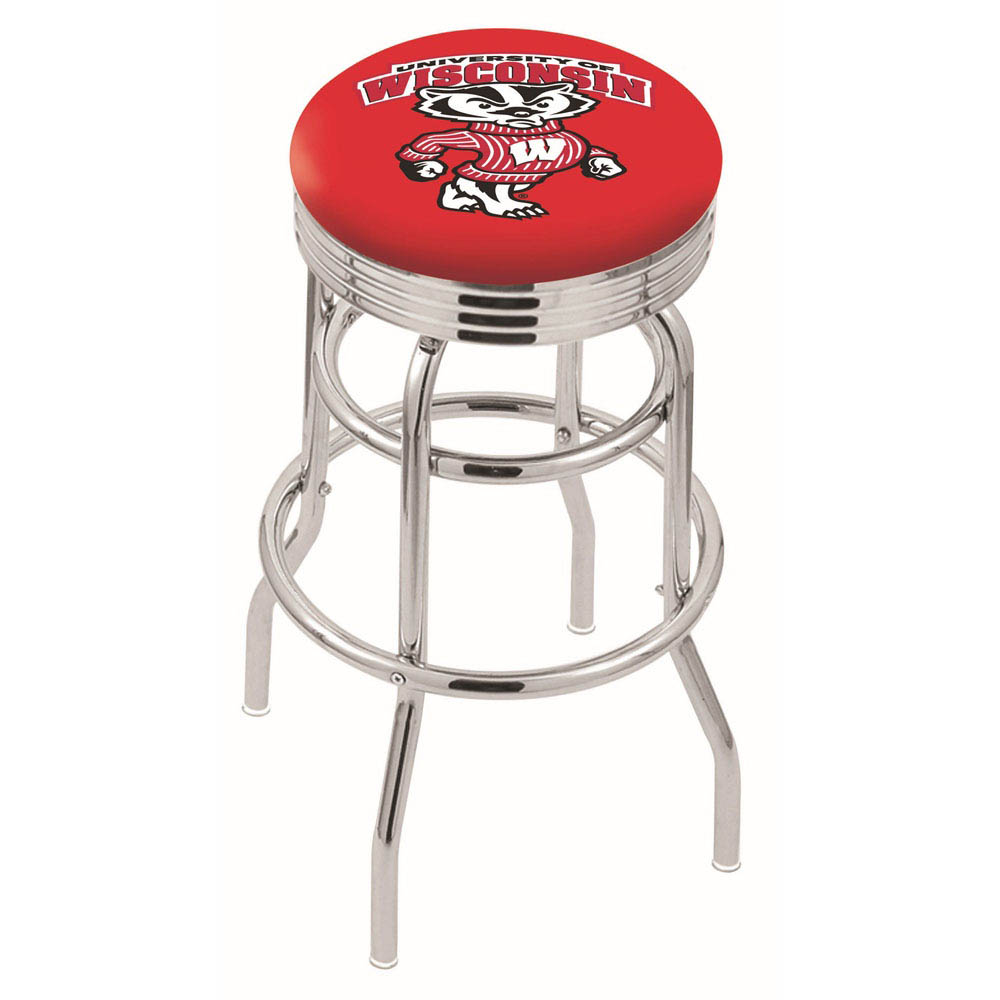 L7C3 - inch Chrome 2-Ring Wisconsin Badger Swivel Bar Stool