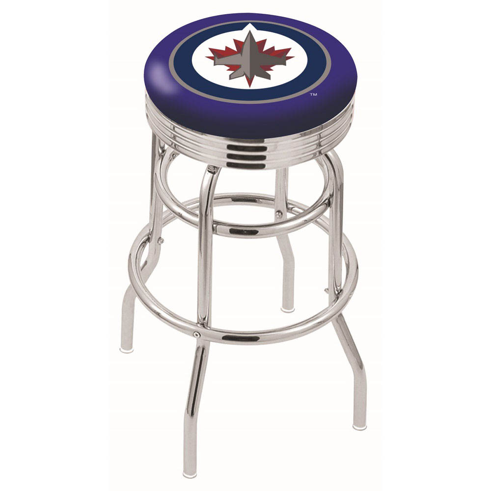 L7C3 - inch Chrome 2-Ring Winnipeg Jets Swivel Bar Stool