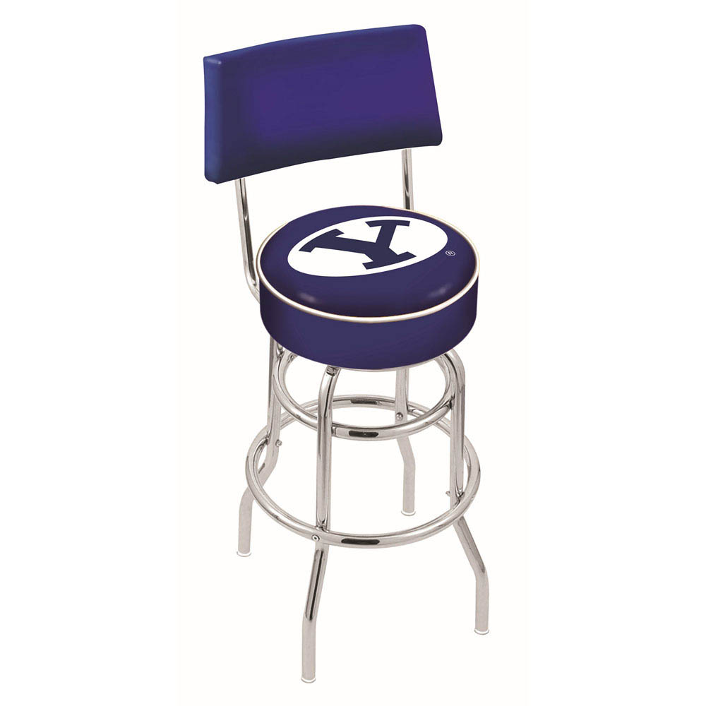 inch Chrome 2-Ring Brigham Young Swivel Bar Stool w/ Back