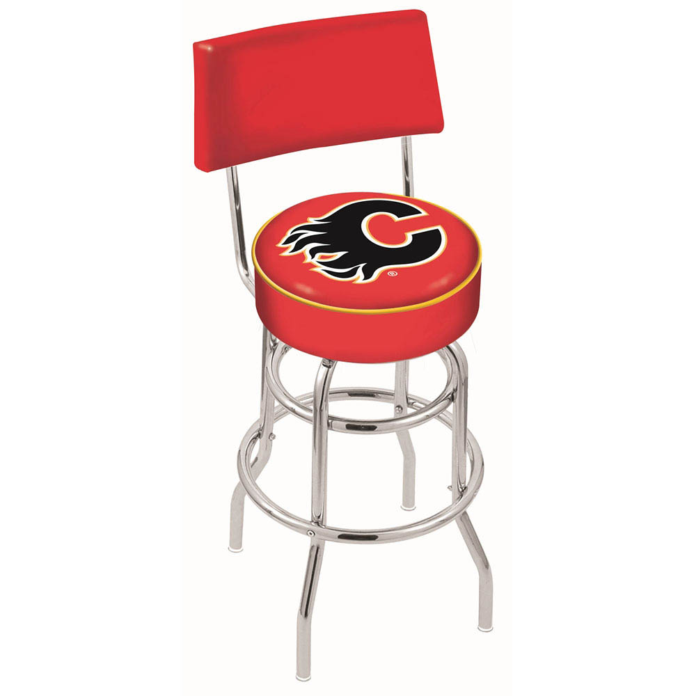 inch Chrome 2-Ring Calgary Flames Swivel Bar Stool w/ Back