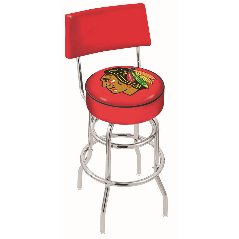 inch Chrome 2-Ring (Red) Chicago Blackhawks Swivel Bar Stool w/ Back