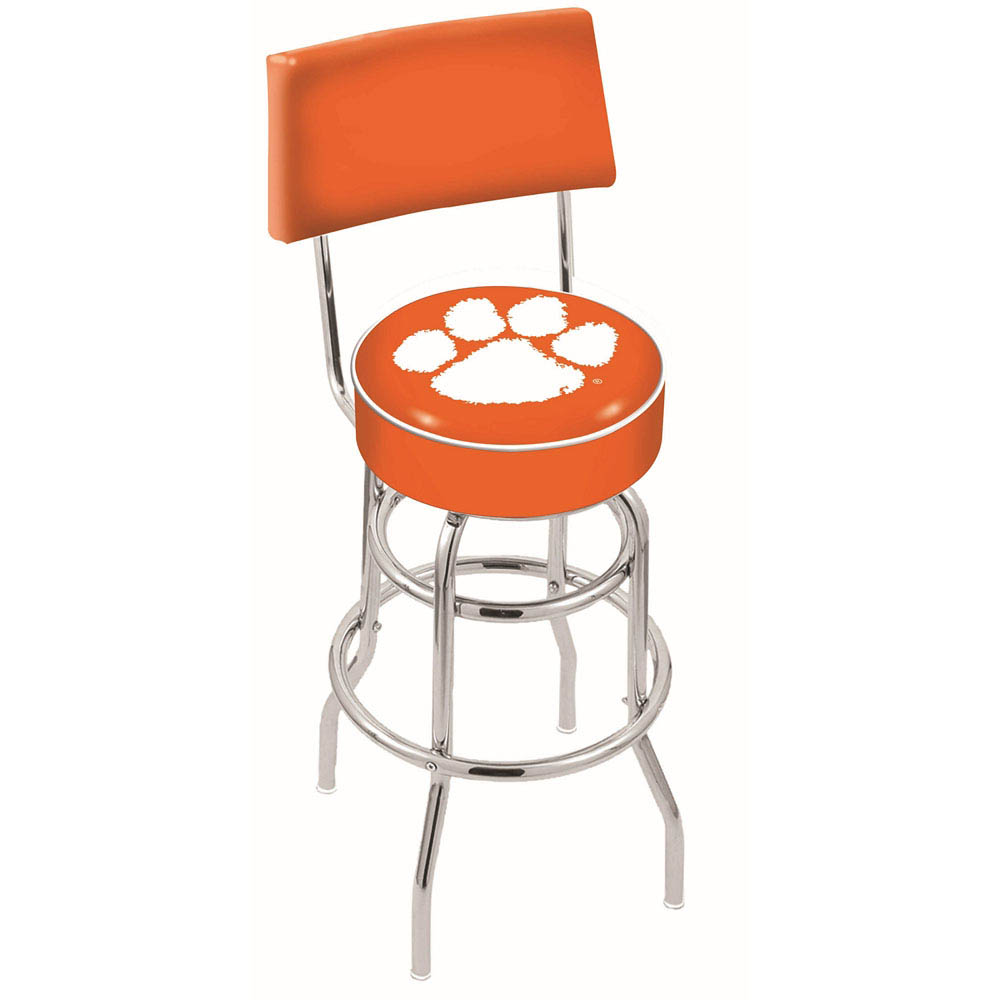 inch Chrome 2-Ring Clemson Swivel Bar Stool w/ Back