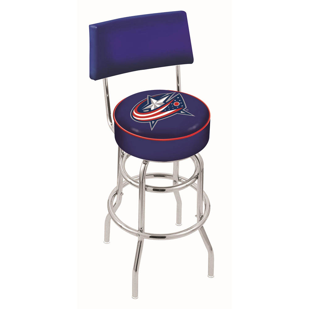 inch Chrome 2-Ring Columbus Blue Jackets Swivel Bar Stool w/ Back