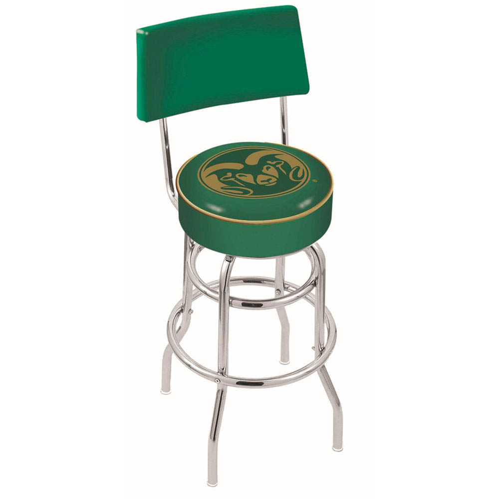 inch Chrome 2-Ring Colorado State Swivel Bar Stool w/ Back