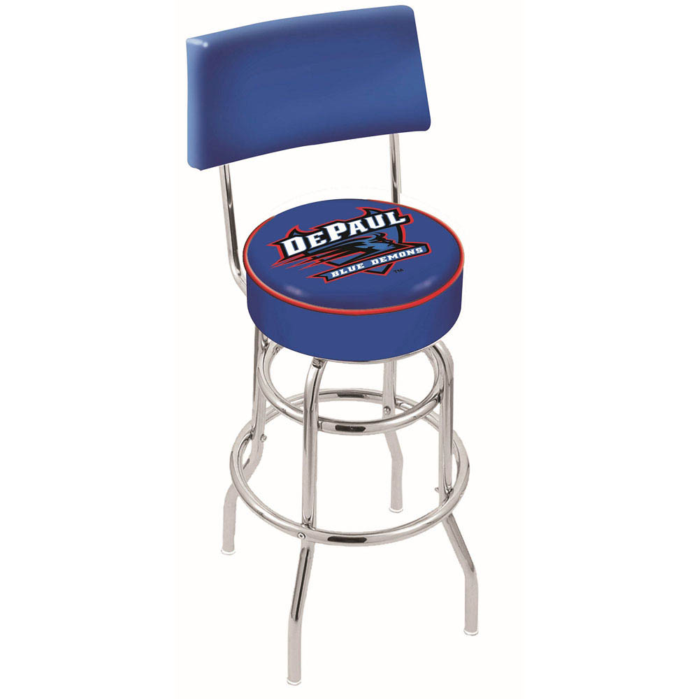inch Chrome 2-Ring DePaul Swivel Bar Stool w/ Back