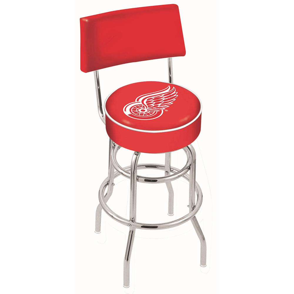inch Chrome 2-Ring Detroit Red Wings Swivel Bar Stool w/ Back