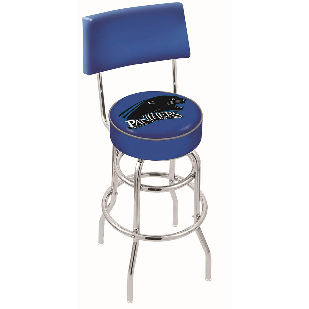 inch Chrome 2-Ring Eastern Illinois Swivel Bar Stool w/ Back