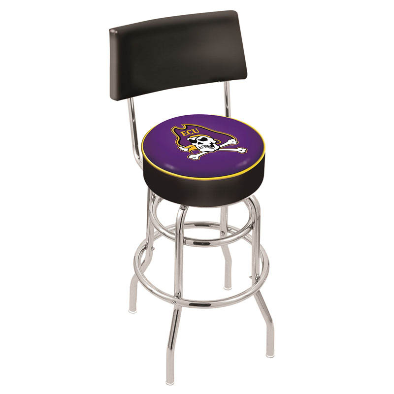 inch Chrome 2-Ring East Carolina Swivel Bar Stool w/ Back