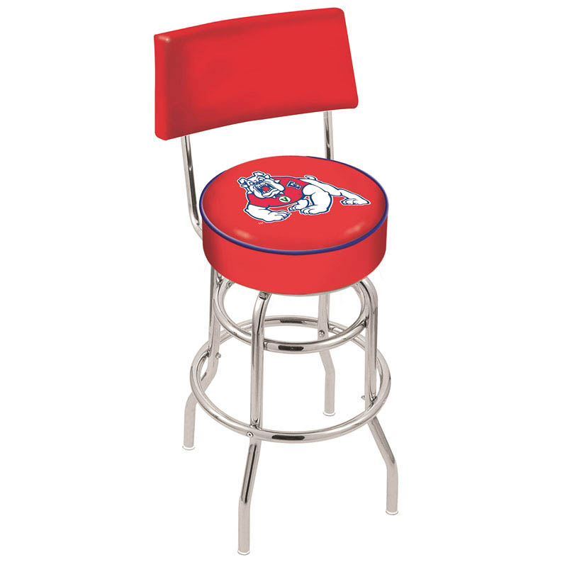 inch Chrome 2-Ring Fresno State Swivel Bar Stool w/ Back