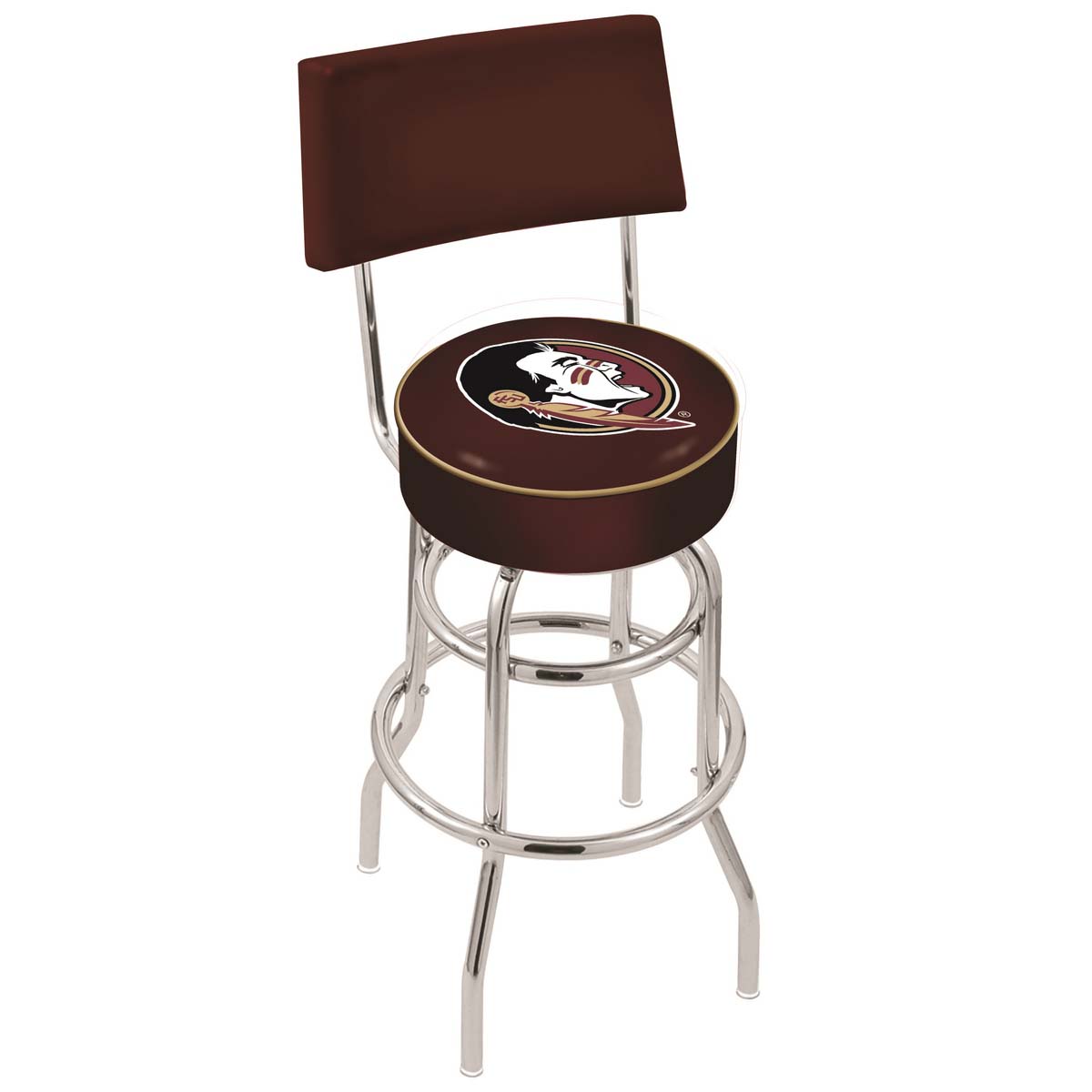 inch Chrome 2-Ring Florida State Head Swivel Bar Stool w/ Back