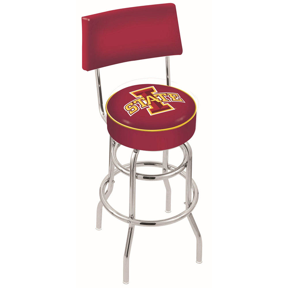 inch Chrome 2-Ring Iowa State Swivel Bar Stool w/ Back