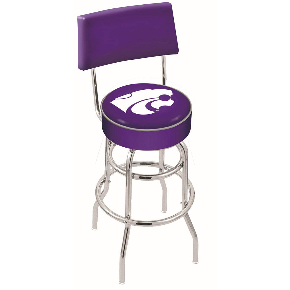 inch Chrome 2-Ring Kansas State Swivel Bar Stool w/ Back
