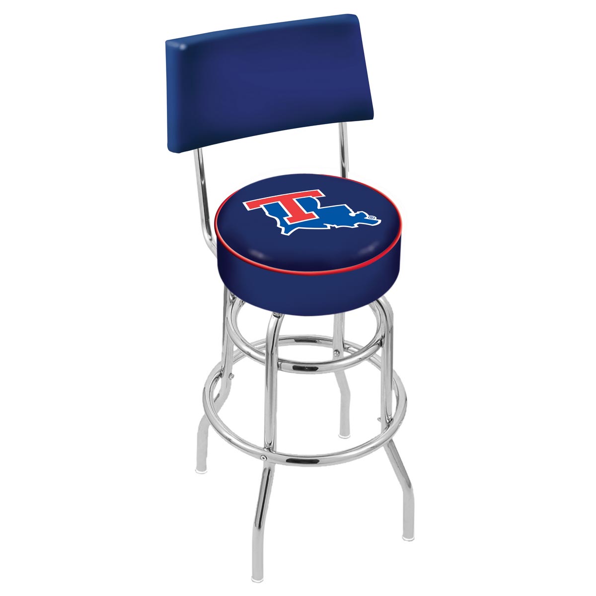 inch Chrome 2-Ring Louisiana Tech Swivel Bar Stool w/ Back