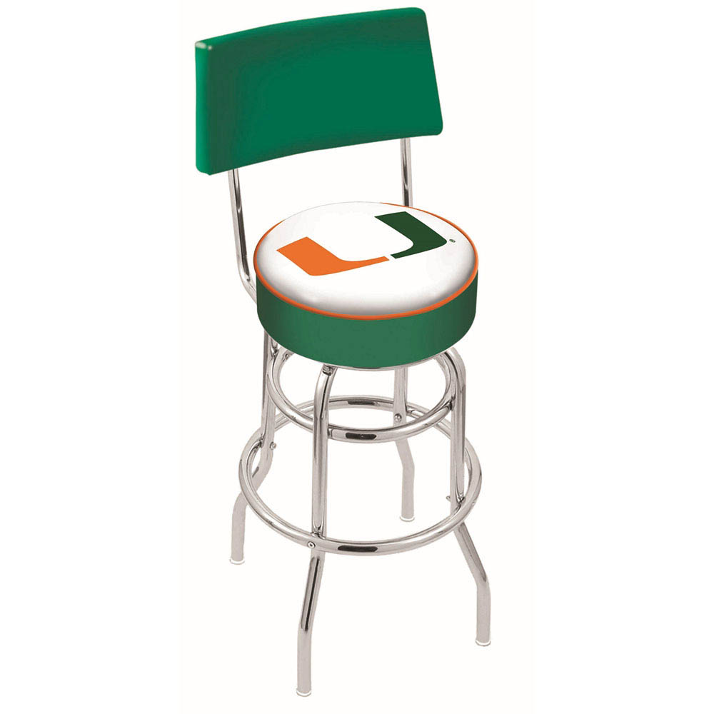 inch Chrome 2-Ring Miami Swivel Bar Stool w/ Back