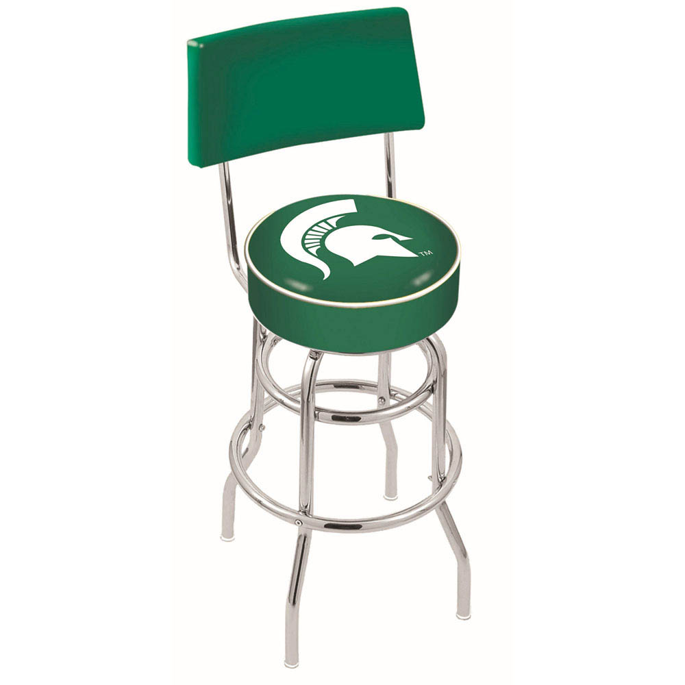 inch Chrome 2-Ring Michigan State Swivel Bar Stool w/ Back