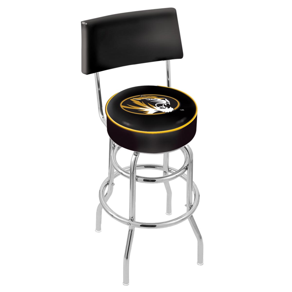 inch Chrome 2-Ring Missouri Swivel Bar Stool w/ Back