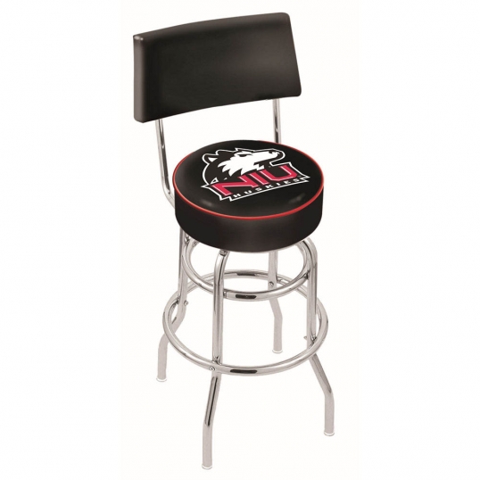 25 inch Chrome 2-Ring Northern Illinois Swivel Bar Stool w/ Back
