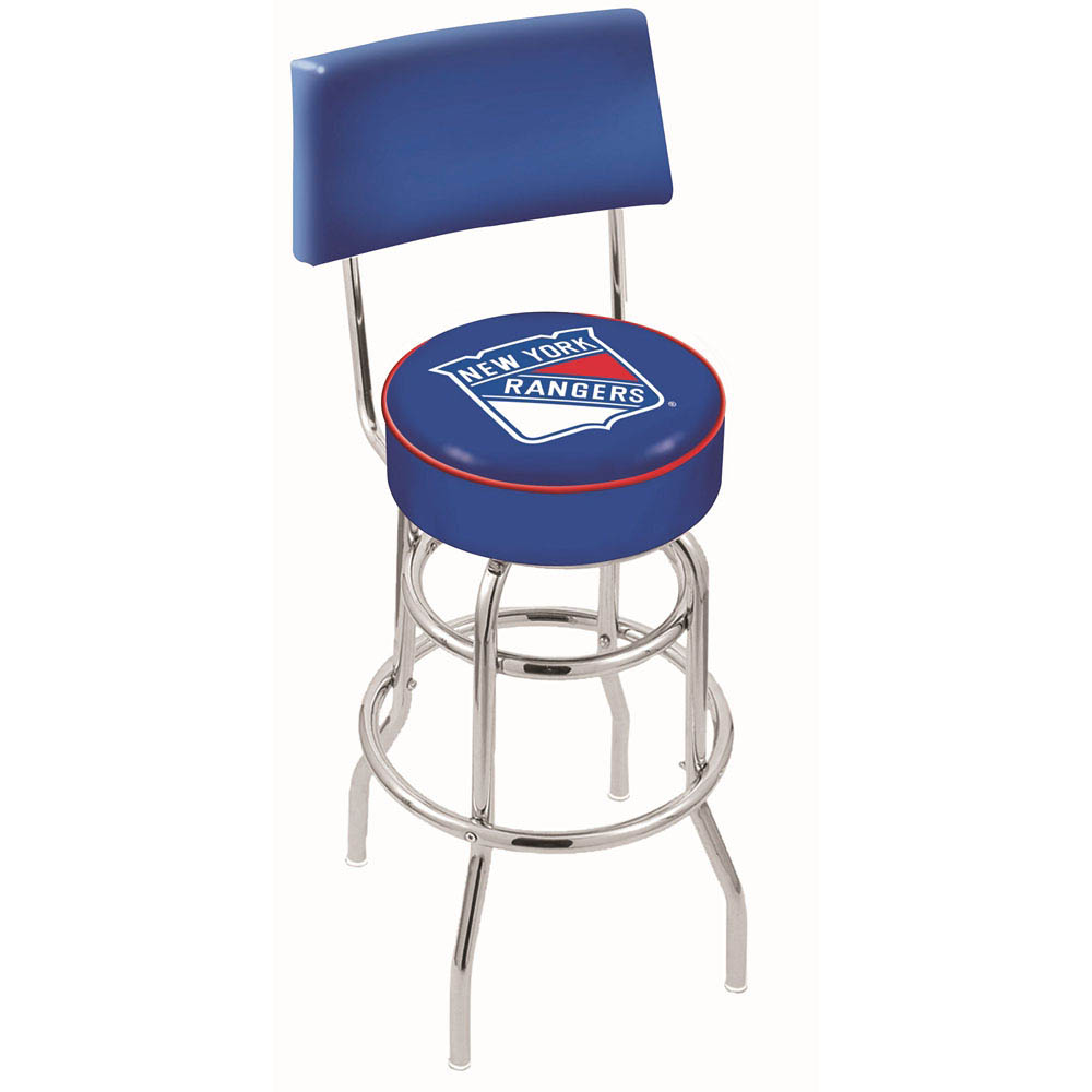 inch Chrome 2-Ring New York Rangers Swivel Bar Stool w/ Back