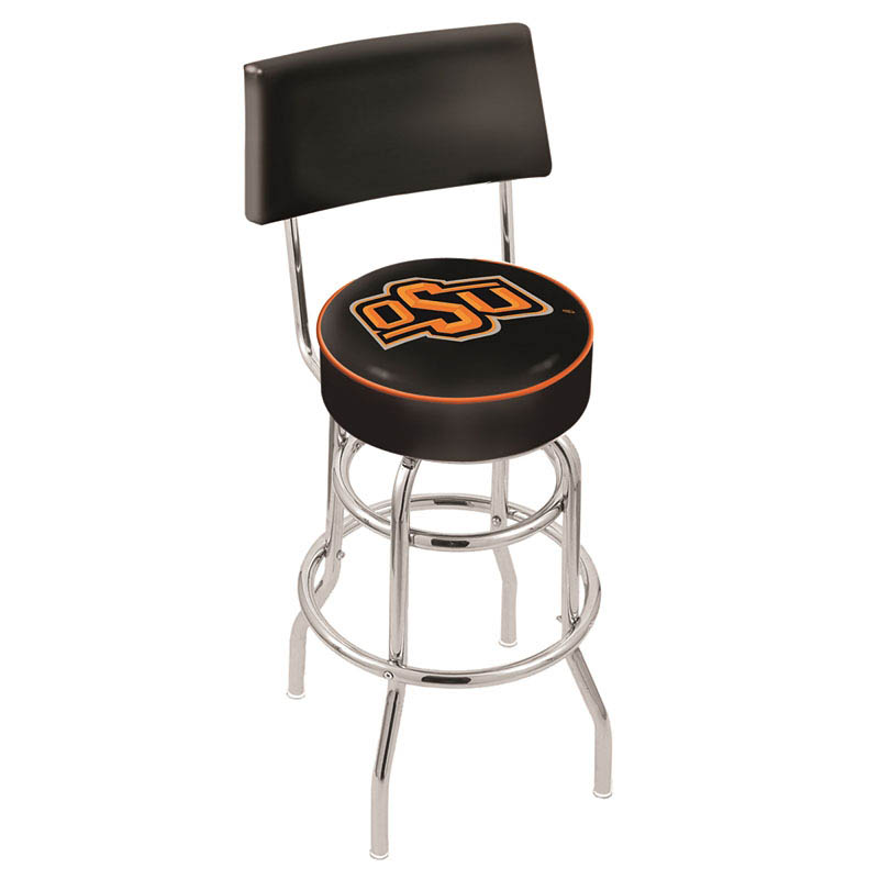 inch Chrome 2-Ring Oklahoma State Swivel Bar Stool w/ Back