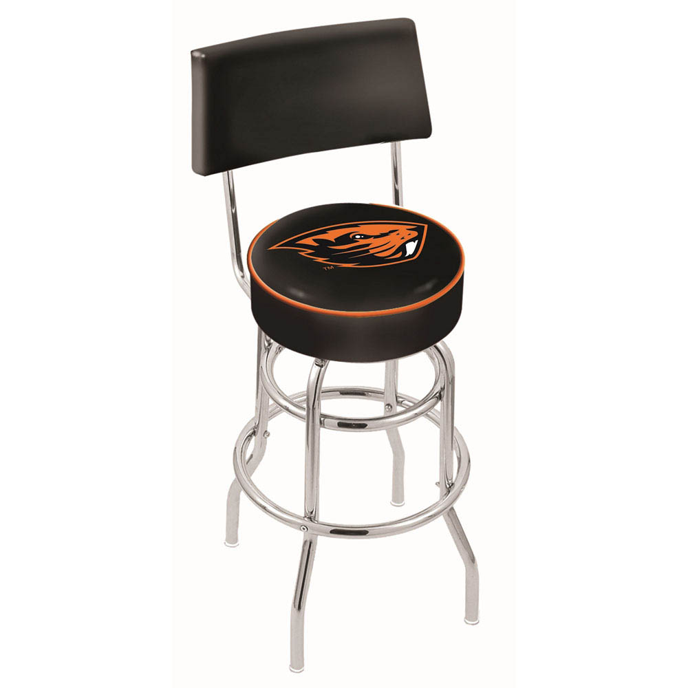 inch Chrome 2-Ring Oregon State Swivel Bar Stool w/ Back