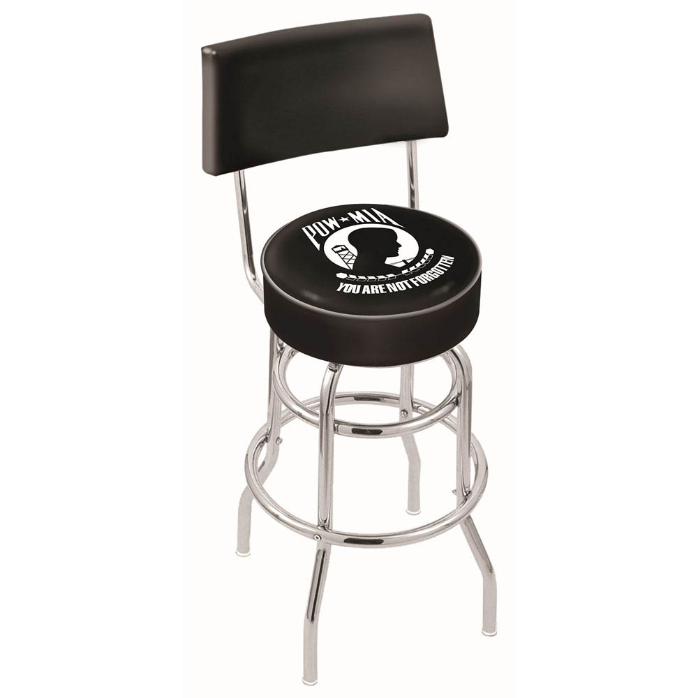 inch Chrome 2-Ring POW/MIA Swivel Bar Stool w/ Back