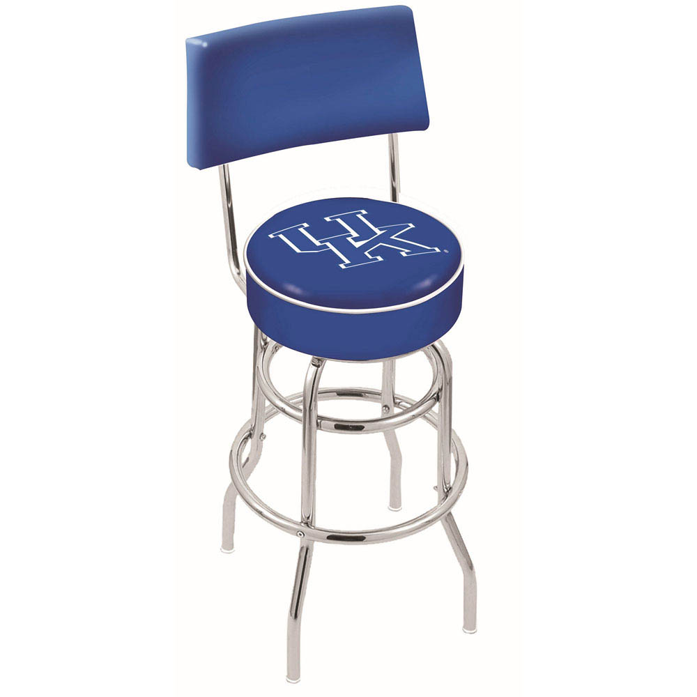 inch Chrome 2-Ring Kentucky UK Swivel Bar Stool w/ Back