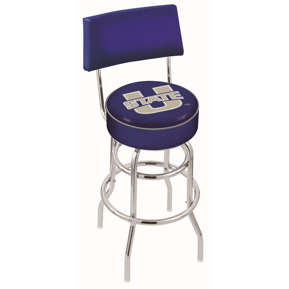 inch Chrome 2-Ring Utah State Swivel Bar Stool w/ Back