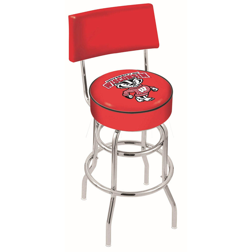 inch Chrome 2-Ring Wisconsin Badger Swivel Bar Stool w/ Back