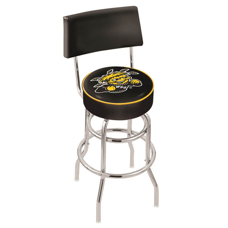 inch Chrome 2-Ring Wichita State Swivel Bar Stool w/ Back