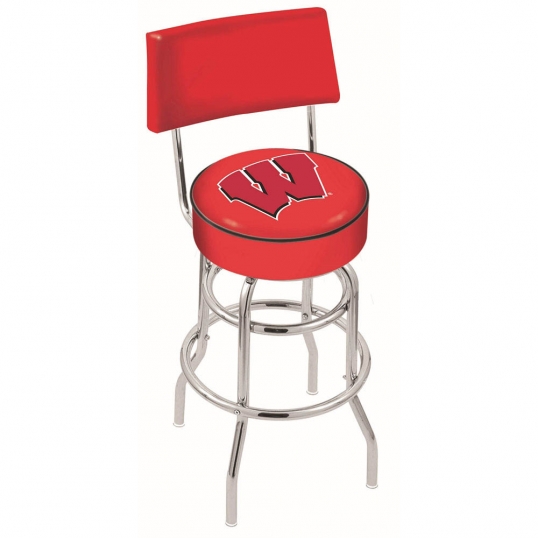 25 inch Chrome 2-Ring Wisconsin (W) Swivel Bar Stool w/ Back